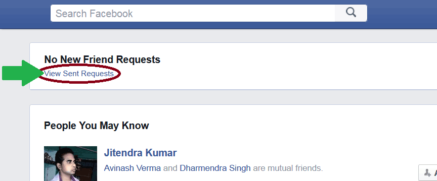 Pending Sent Friend Request :Facebook-View-sent-request-option