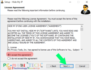 Accept License agreement & click on next