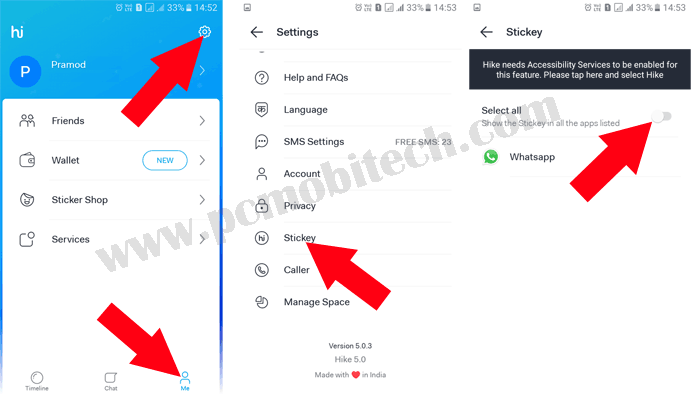 How- to Enable Hike Stickey and share stickers to WhatsApp and Facebook