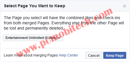 facebook select pages to merge