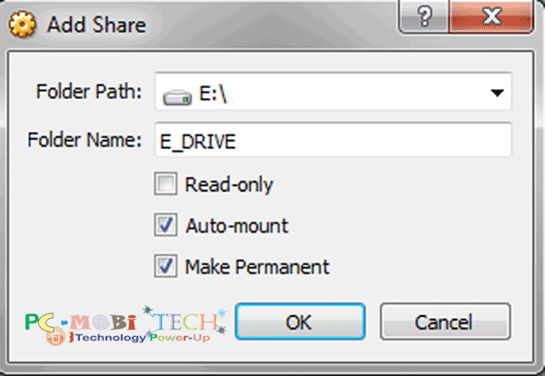 How to share files in VirtualBox: Share-drive-or-folder put url in Path