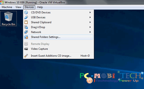 How to share files in VirtualBox: Shared-Folder-Option in Device Menu