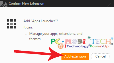 Click-on-Add-extension-button to confirm Apps Launcher installation