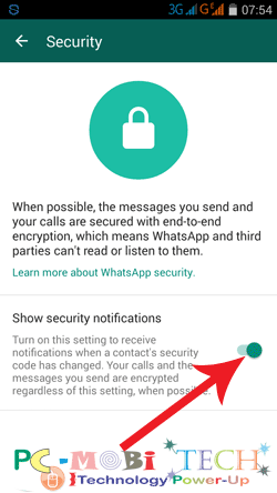 WhatsApp Security notifications toggle button