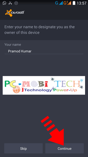 Avast-Mobile-Security-Anti-Theft :Enter-your-name-&-tap-on-continue-