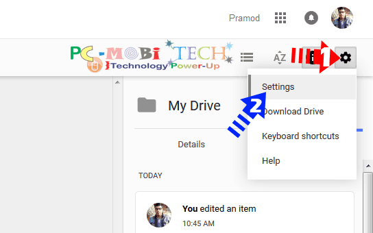 Google Drive: Click-on-Settings-gear-icon-&-choose-settings