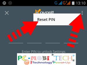 how to reset avast password on android