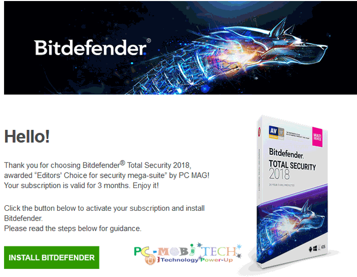 Get 90 days free registration for Bitdefender Antivirus, Internet, Total Security