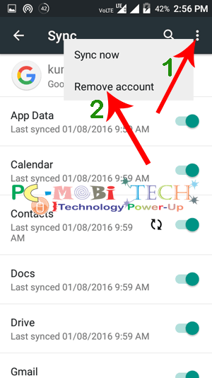 delete a gmail account from android