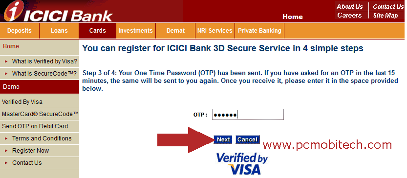 icici-bank-3d-secure-password-pin-creation-and-otp-Submission