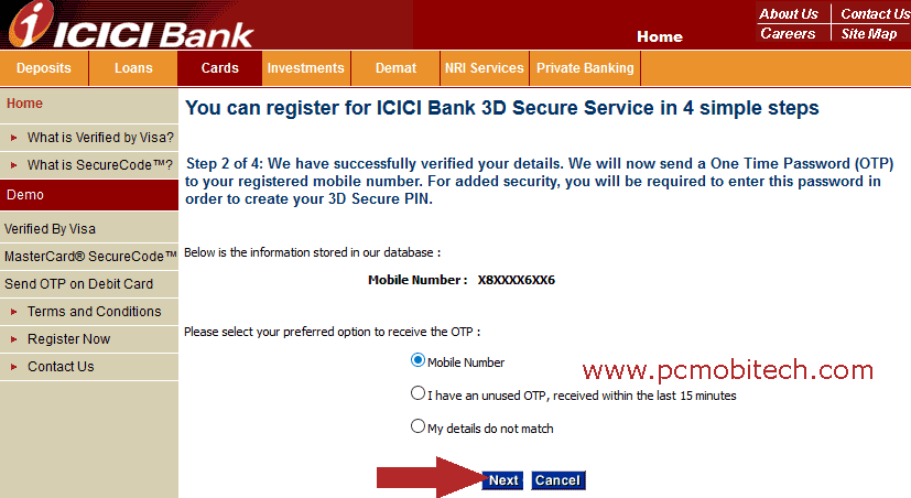 icici-bank-3d-secure-password-pin-creation-and-otp-generation-method-selection