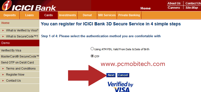 icici-bank-3d-secure-password-pin-creation-and-otp-selection