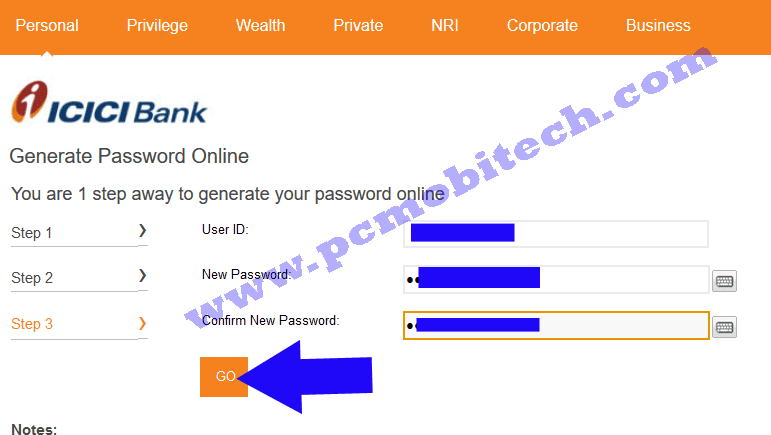 icici-bank-password-reset-enter-new-password-and-confirm-password-click-on-go-button