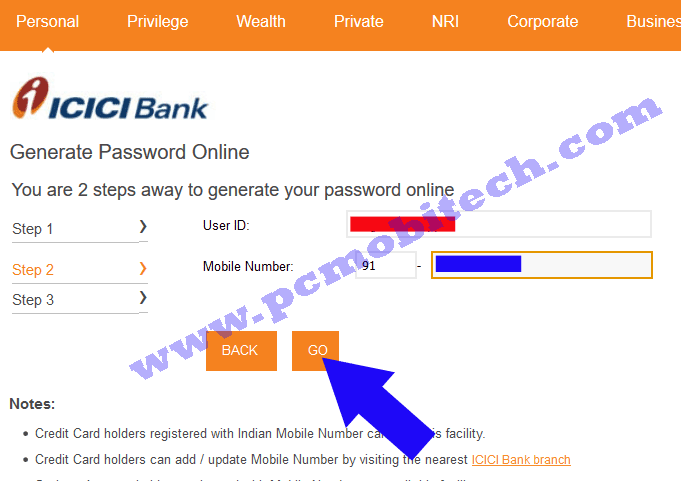 icici-bank-password-reset-enter-your-mobile-number-click-on-go-button