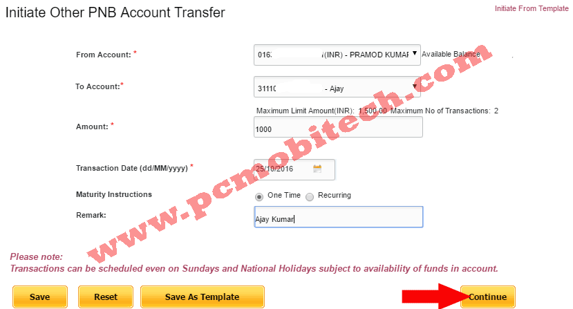 Initiate other PNB account transfer using NEFT transfer PNB-min