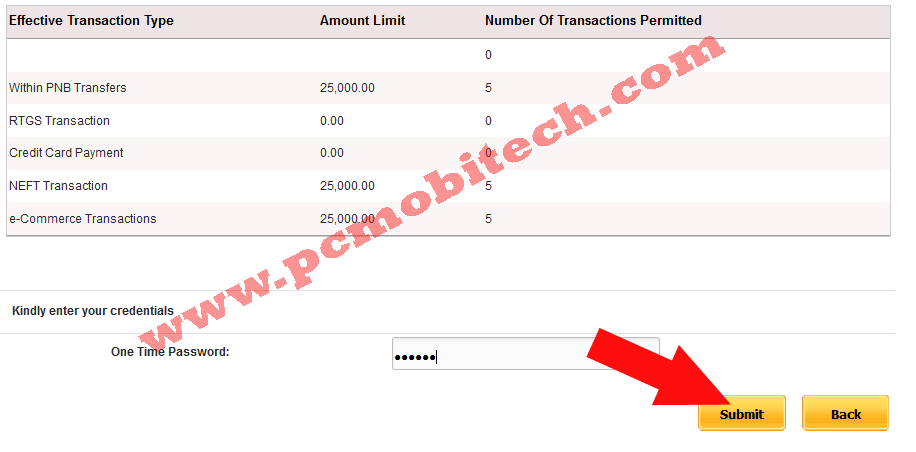 PNB User Set Limit option2