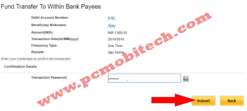 Verify Transaction password to transfer other pnb NEFT transaction