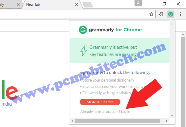 Grammarly Google Chrome Extension log in