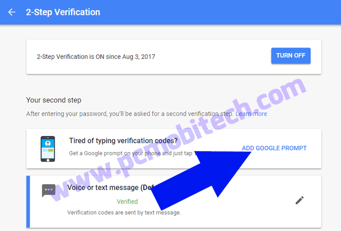 Enable Google Prompt with 2 factor security