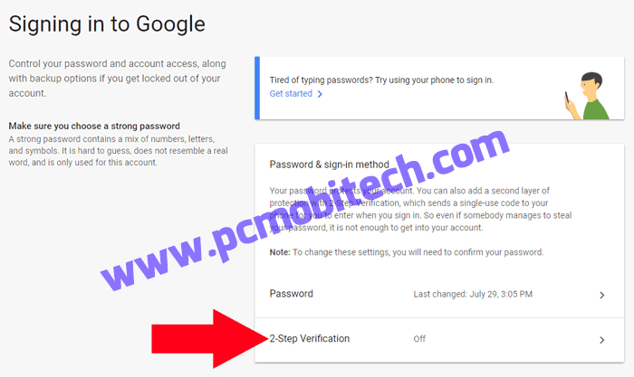 How to enable 2 step verification on Google Account