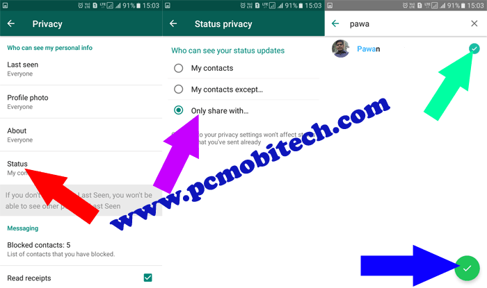 How to set text based colourful status and show to selected contacts-2