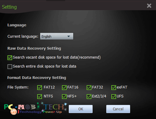 Amigabit data recovery Settings 2