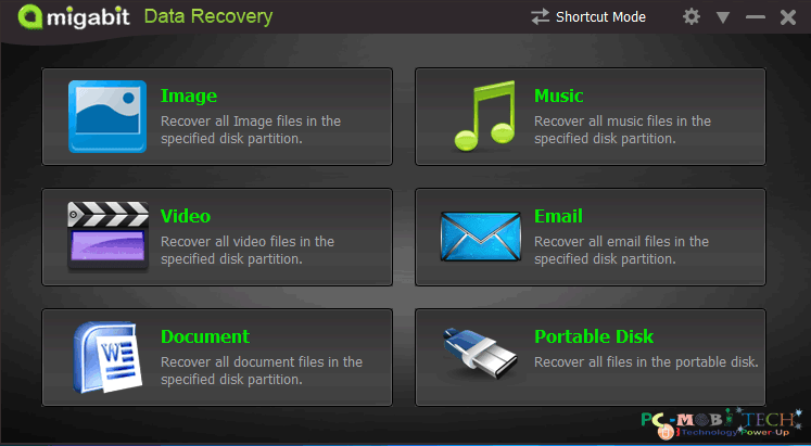 Amigabit data recovery Shortcut mode