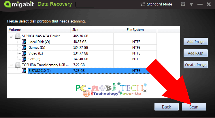 Scan the Drive with Amigobit data recovery