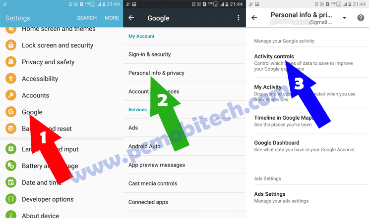 Google Privacy Control Settings on Android