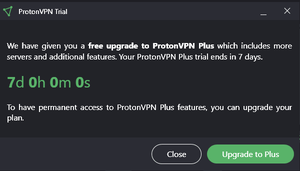 Proton vpn 7 days free trial notification