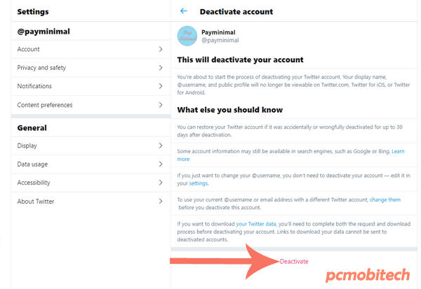 Deactivate-Twitter-account-page