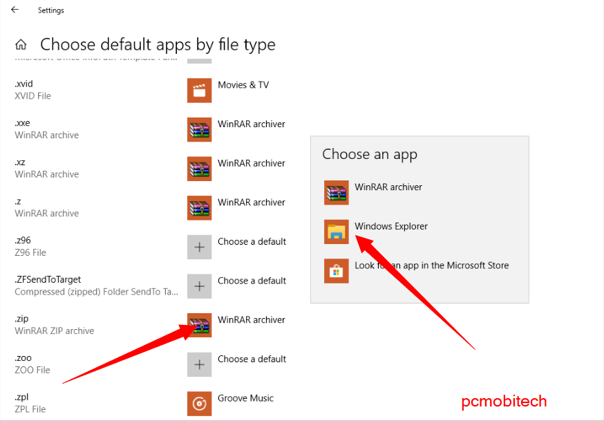 Reset default app by file type